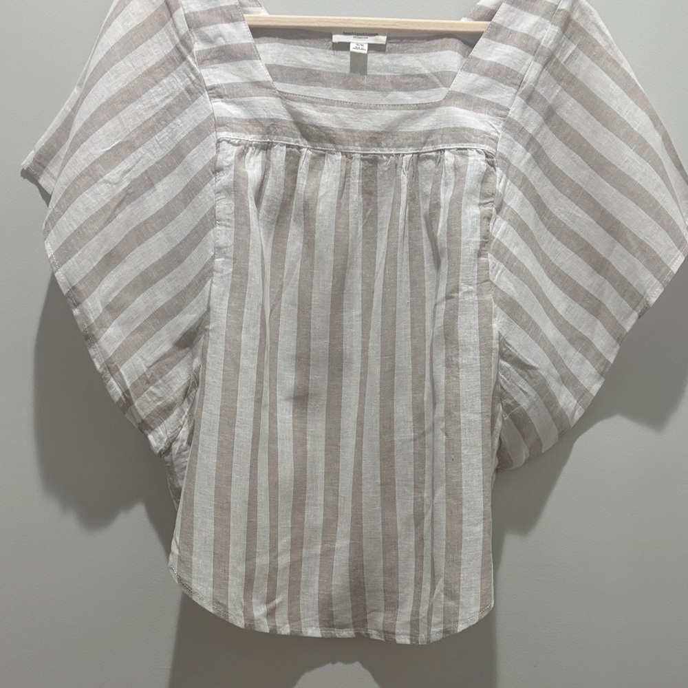beachlunchlounge Tan and Cream Striped Blouse